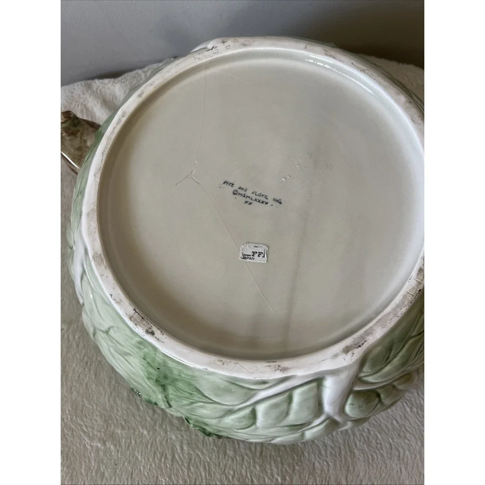 Large Spring Easter Vintage Fitz and Floyd Green Bowl with Bunnies cabbage green
